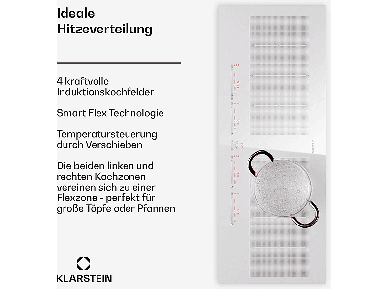 Placa de inducción - Klarstein Masterzone 90 Slim Flex, 4 zonas, 90 cm, Blanco