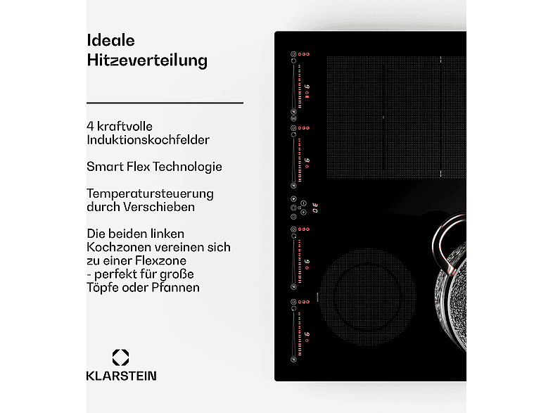 Placa de inducción - Klarstein Masterzone 60 Hybrid, 4 zonas, 59 cm, Negro
