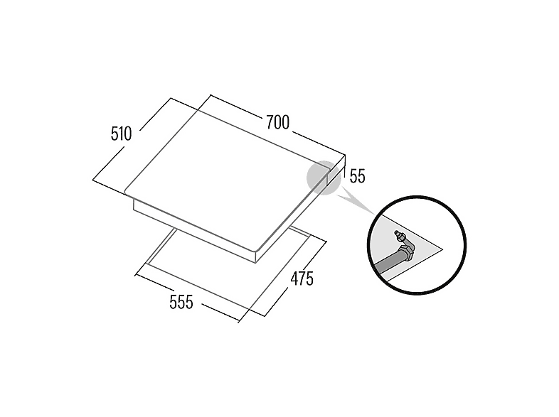 Placa de gas - Cata L 7005 CI BK, 5 zonas, Gas natural, Hierro fundido, 70 cm, Negro