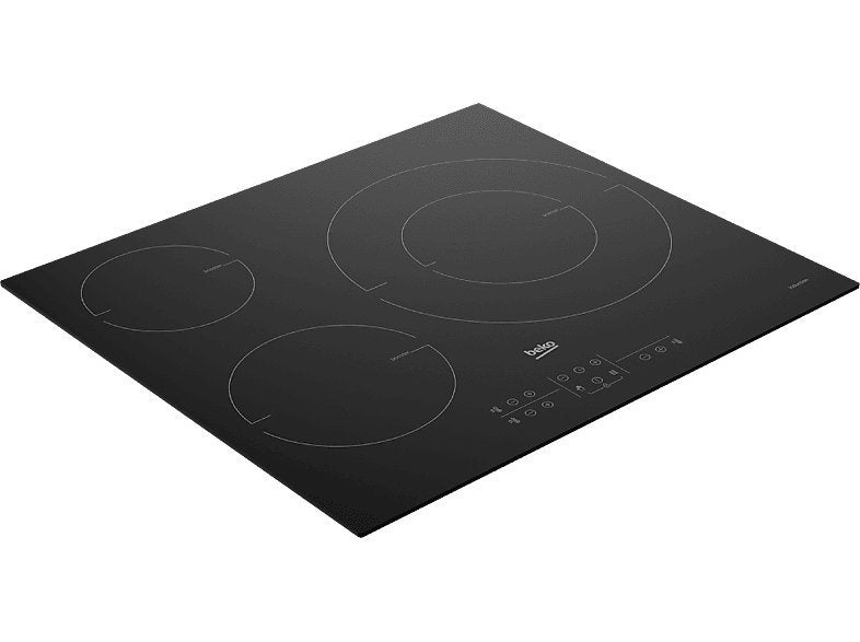 Placa inducción - Beko HII63205MT, 3 zonas, Zona grande 32 cm, Stop&Go, 60 cm, Negro