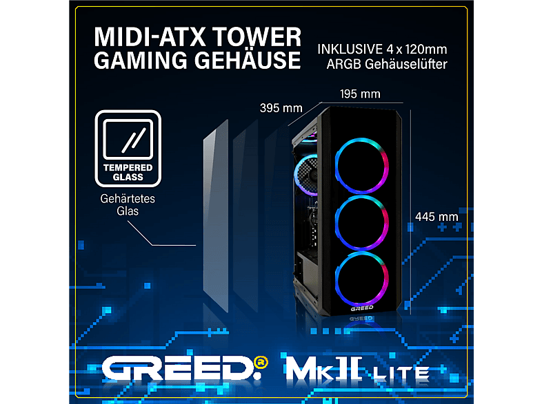 PC Gaming - Greed MK2 AMD Lite, AMD Ryzen 5 4600G, 16 GB RAM, 512 GB SSD, Radeon™ RX Vega 7, Windows 11 Pro, Negro