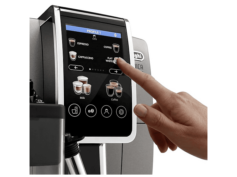 Máquina espresso - Hama Dinamica Plus ECAM 380.95.TB, 15 bar, 1450 W, 1 l, 2 tazas, Negro, Titanio