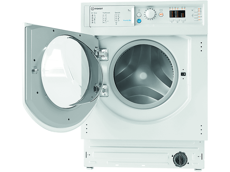 Lavadora integrable - Indesit BI WMIL 71252 EU N, 7 kg, 1200 rpm, Push&Wash, 14 programas, Sin panelar