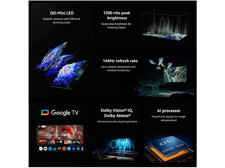 TV Mini LED 55" - Xiaomi S Mini 55 2025, UHD 4K, Quad Core Cortex-A73, Smart TV, Gris cepillado