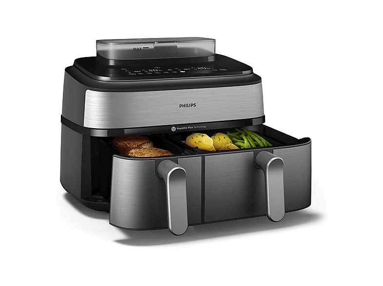 Freidora de aire - Philips NA555/00, 2750 W, 9 l, Plata
