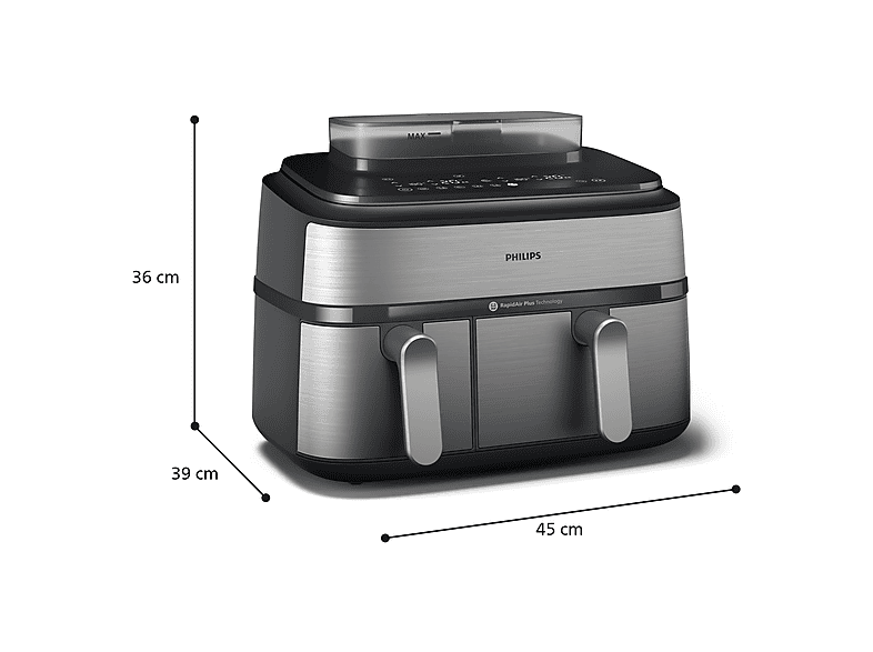 Freidora de aire - Philips NA555/00, 2750 W, 9 l, Plata