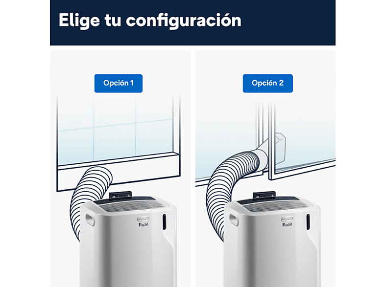 Aire acondicionado portátil - De Longhi, De'Longhi Pinguino PACEMK82, 2350 frig/h, 2.4kW, 80m³, 3 en 1, Función deshumidificador, 63dB, Blanco