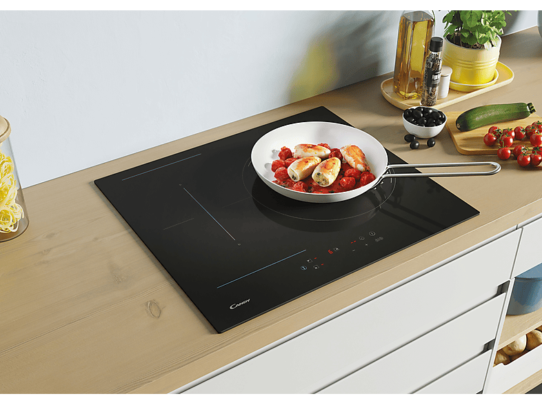 Placa inducción - Candy CTP634C, 3 Zonas, 2 Zonas Flex, Zona grande 32 cm, Float glass, 60 cm,Negro