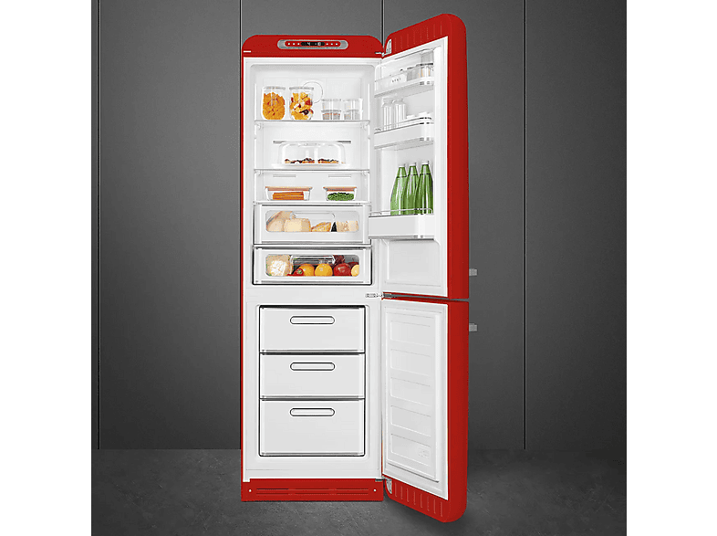 Frigorífico combi - Smeg FAB32RRD5, No Frost, 331 l, Libre Instalación, 196 cm, Rojo