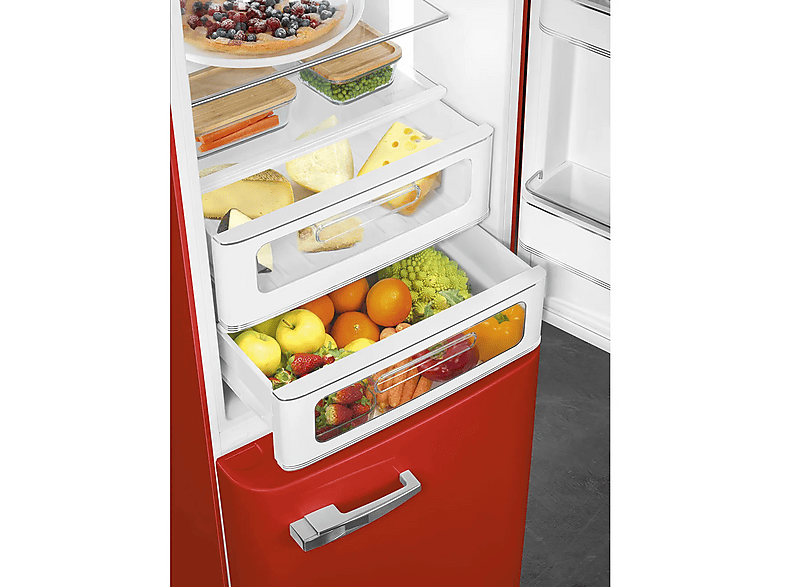 Frigorífico combi - Smeg FAB32RRD5, No Frost, 331 l, Libre Instalación, 196 cm, Rojo