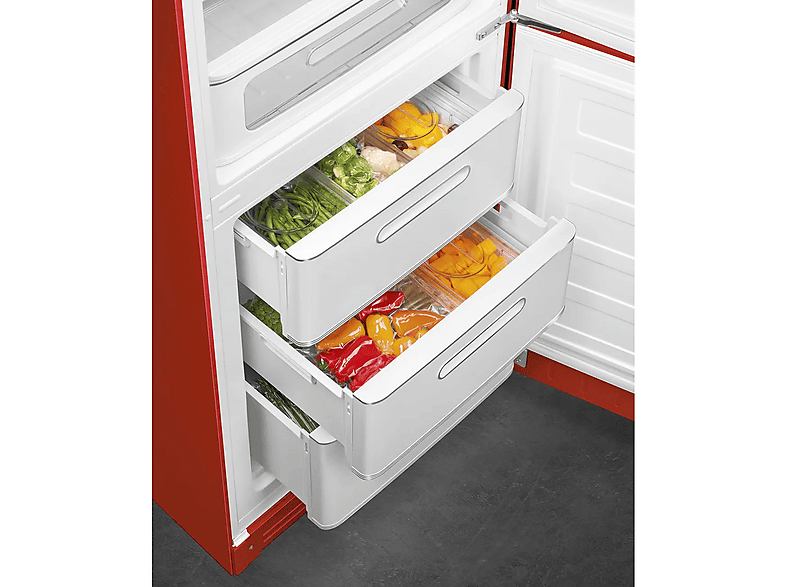 Frigorífico combi - Smeg FAB32RRD5, No Frost, 331 l, Libre Instalación, 196 cm, Rojo