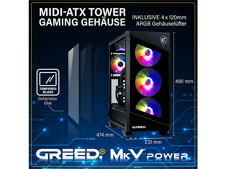 PC Gaming - Greed MK5 AMD, AMD Ryzen 5 9600X, 32 GB RAM, 1 TB SSD, GeForce RTX™ 5070 Ti, Windows 11 Pro, Negro