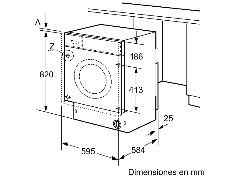 Lavadora secadora integrable - Balay 3TW773B, 7 kg/4 kg, 1200 rpm, Inicio diferido, Display Led, Blanco