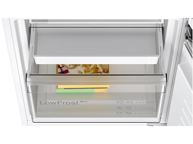 Frigorífico combi integrable - Bosch KIV86VSE0, Low Frost, 277l, VitaFresh XXL, Cajón BigBox, 177.2 cm, Sin panelar