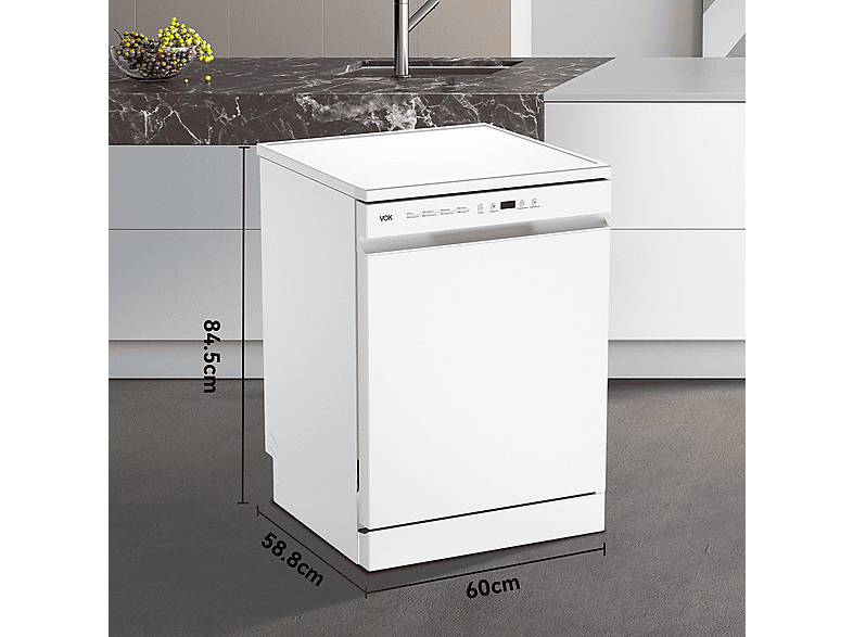 Lavavajillas libre instalación 60 cm - Vok EVD-14FCWAD, 8 programas, 60 cm, Blanco