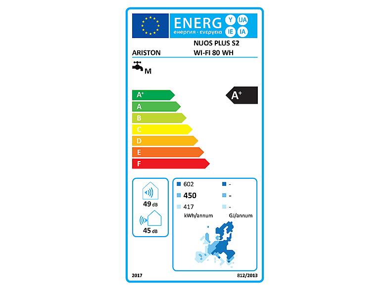 Termo eléctrico - Ariston NUOS PLUS S2 WIFI 80 WH, 80 l, Blanco