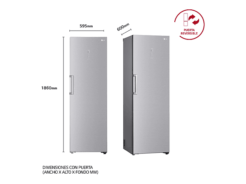 Frigorífico una puerta - LG GLM71MBCSF, No Frost, 186 cm, 386 l, DoorCooling+™, ThinQ™, Inox