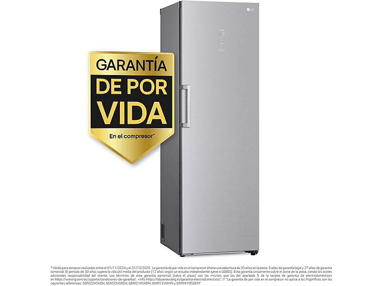 Frigorífico una puerta - LG GLM71MBCSF, No Frost, 186 cm, 386 l, DoorCooling+™, ThinQ™, Inox