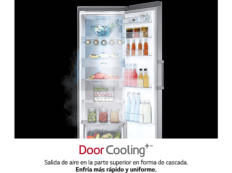 Frigorífico una puerta - LG GLM71MBCSF, No Frost, 186 cm, 386 l, DoorCooling+™, ThinQ™, Inox