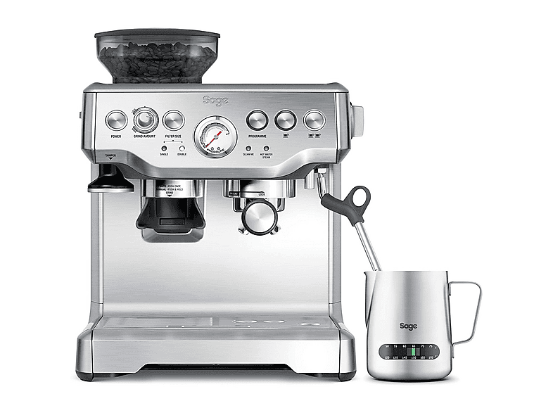 Cafetera express - Sage SES875BSS2EEU1A Barista, 15 bar, 1850 W, 2 tazas, Sistema ThermoJet, Inox