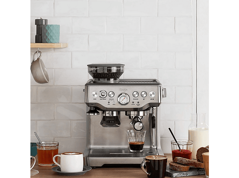 Cafetera express - Sage SES875BSS2EEU1A Barista, 15 bar, 1850 W, 2 tazas, Sistema ThermoJet, Inox