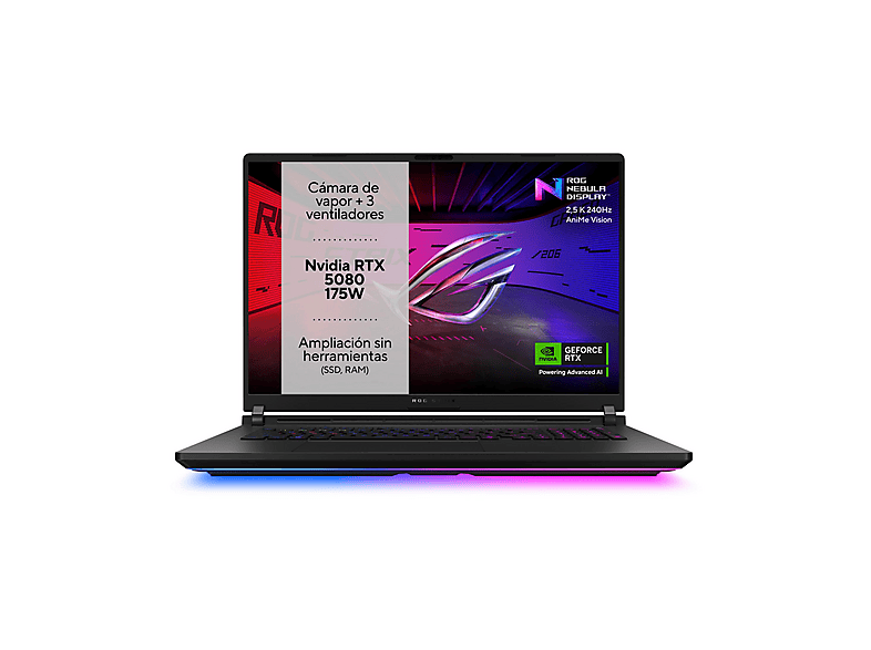 Portátil gaming - ASUS G835LW-SA077W U9-275HX/64/2/RTX5080/W11, 18 " WQXGA, Intel® Core™ Ultra 9 275HX, 64 GB RAM, 2 TB SSD, GeForce RTX™ 5080, Negro