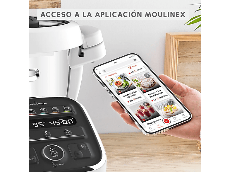 Robot de cocina - Moulinex HF80DB COMPANION XL 12 PROGRAMAS, 1550 W, 4,5 l, Blanco, Gris