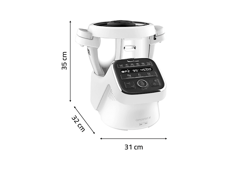 Robot de cocina - Moulinex HF80DB COMPANION XL 12 PROGRAMAS, 1550 W, 4,5 l, Blanco, Gris