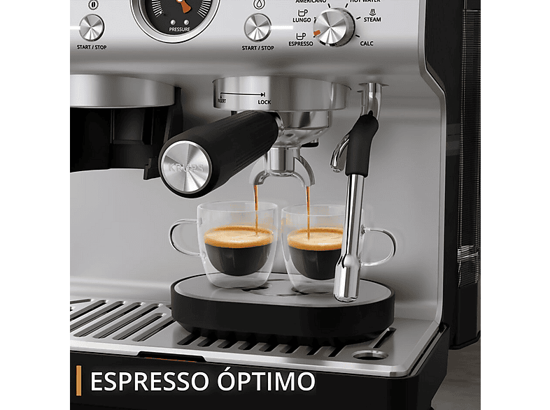 Cafetera express - Krups XP801T PROFESIONAL PRESICION C/MOLINILLO, 15 bar, 1550 W, 120 ml, 2 tazas, Inox
