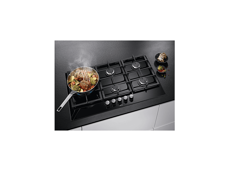Placa de gas - AEG HKB75820NB, 5 zonas, GN + GLP (propano/butano), 75 cm, Negro