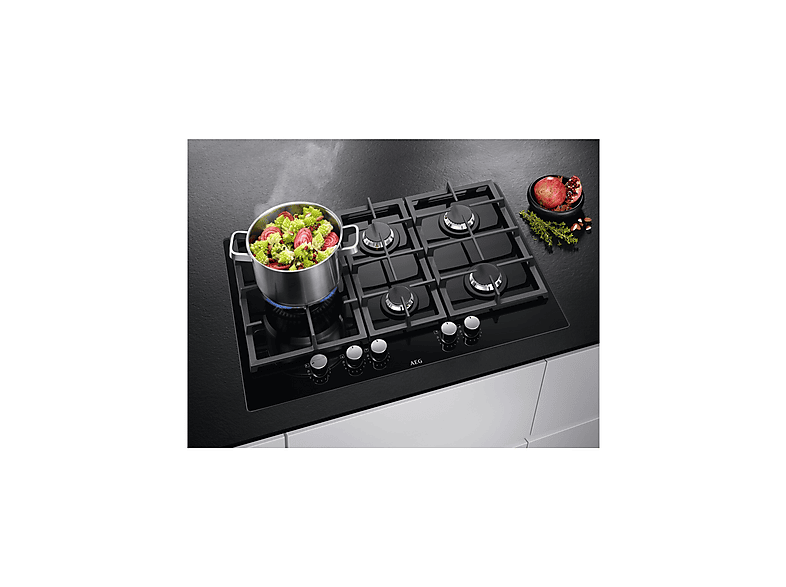 Placa de gas - AEG HKB75820NB, 5 zonas, GN + GLP (propano/butano), 75 cm, Negro