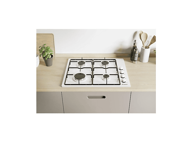 Placa de gas - Candy 33801978, 4 zone(s) zonas, 59,5 cm, Blanco