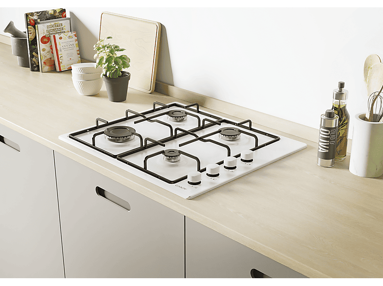 Placa de gas - Candy 33801978, 4 zone(s) zonas, 59,5 cm, Blanco