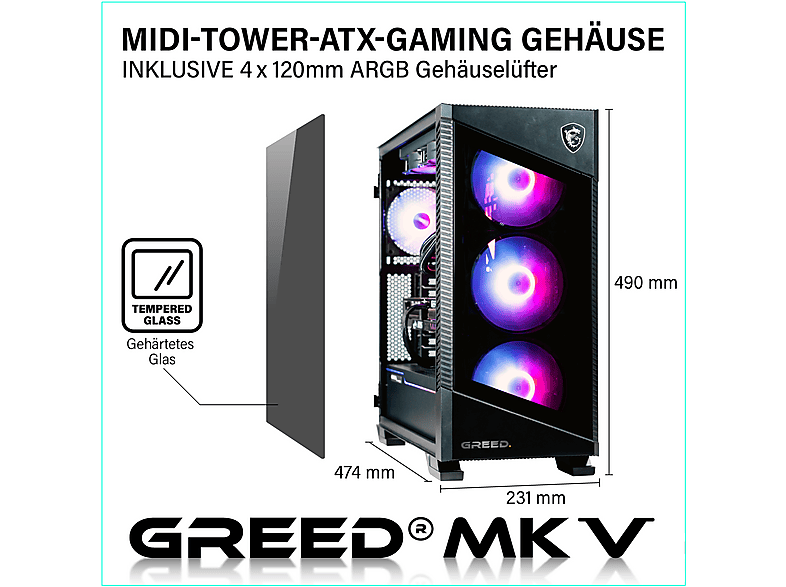 PC Gaming - Greed MK5 INTEL, Intel Core i7 12700F, 32 GB RAM, 1 TB SSD, GeForce RTX™ 5070, Windows 11 Pro, Negro