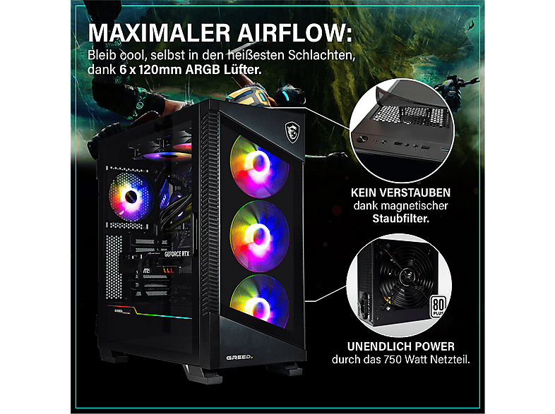 PC Gaming - Greed MK5 AMD, AMD Ryzen 5 9600X, 32 GB RAM, 1 TB SSD, GeForce RTX™ 5070, Windows 11 Pro, Negro