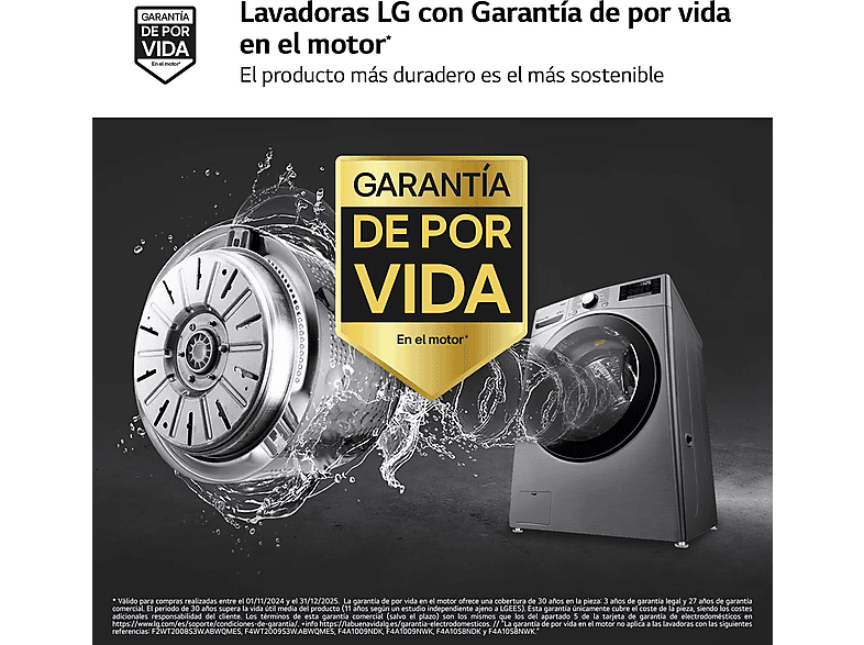 Lavadora carga frontal - LG F1P1CY2T, Serie XXL, 17 kg, 1100rpm, TurboWash™ con Jet Spray, Inox