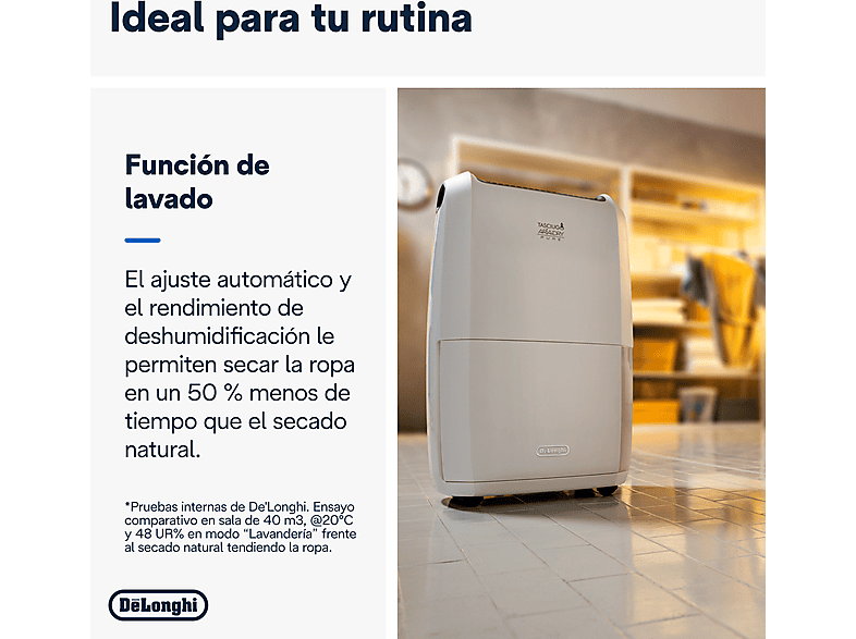 Deshumidificador - De Longhi, De'Longhi Tasciugo Aria Dry DDSX225, Extrae 21 l/día, Capacidad 2 l, Superficie 90m³, Función swing, Anticongelante, LCD