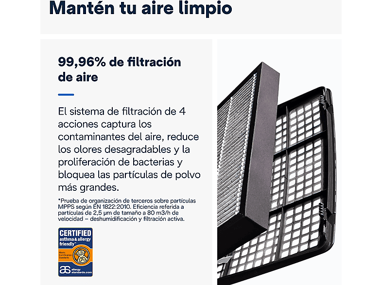 Deshumidificador - De Longhi, De'Longhi Tasciugo AriaDry DDSX220WFA, Extracción de 21 l/día, Capacidad 5 l, Superficie 90 m³, Secado ropa, Negro
