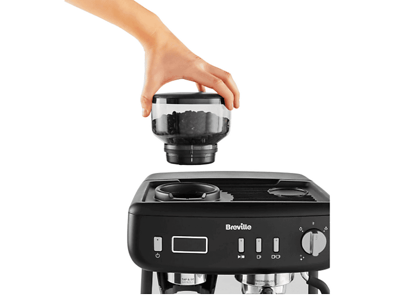 Cafetera express - Breville Barista Max+ VCF152X, 1600 W, 15 bar, Hasta 3 tazas, Molinillo Tap&Go, Negro