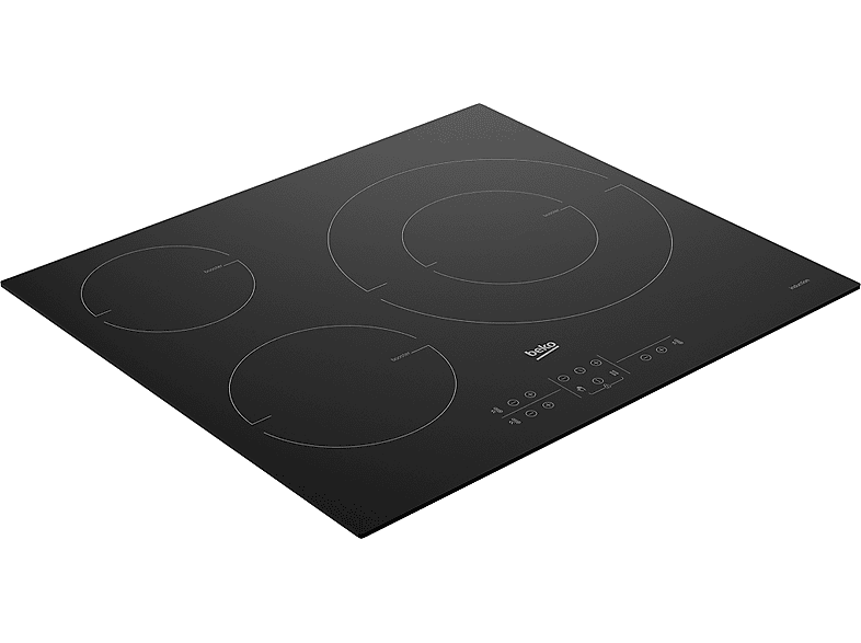Placa inducción - Beko HIIS63206M, 3 zonas, Zona grande 28 cm, Función Booster, Stop&Go, 60 cm, Negro