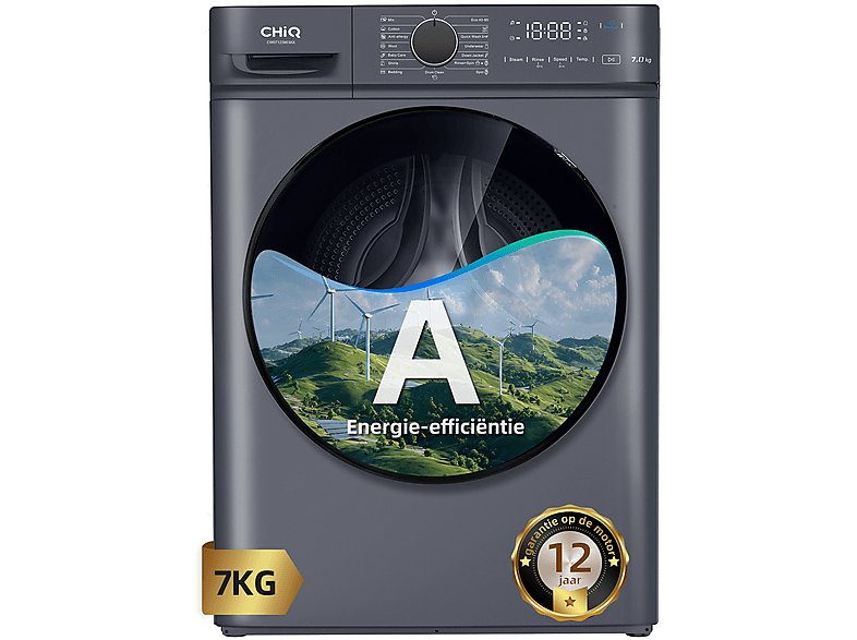 Lavadora carga frontal - Chiq CW07123863AX, 7 kg, 1200 rpm, 16 programas, Gris oscuro
