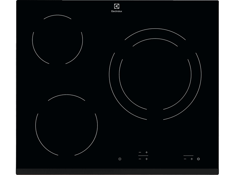 Placa vitrocerámica - Electrolux EHF6231IOK, 3 zonas, Zona grande 27 cm, 60 cm, Negro