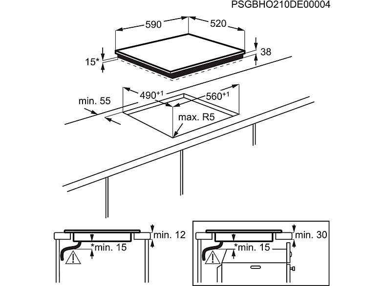 Placa vitrocerámica - Electrolux EHF6231IOK, 3 zonas, Zona grande 27 cm, 60 cm, Negro