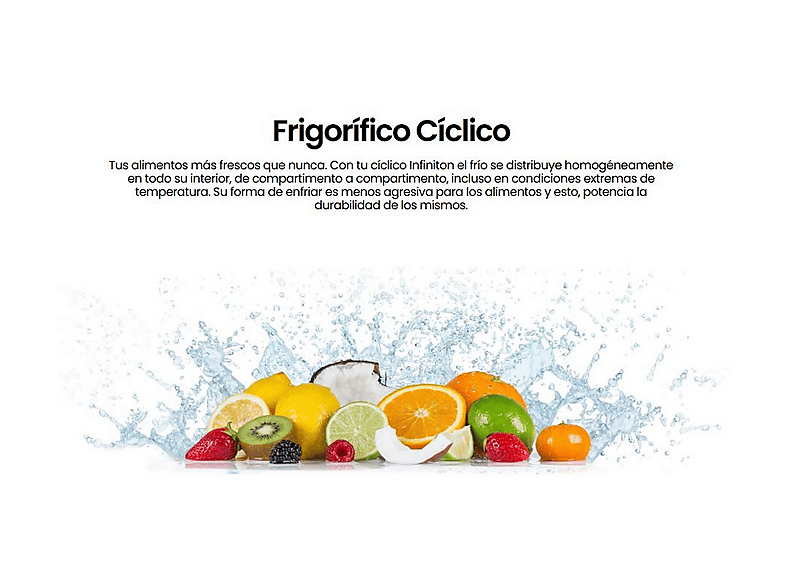Frigorifico dos puertas - Infiniton FG-A145B, Ciclico, Altura 143 cm, Capacidad 200 l, Blanco