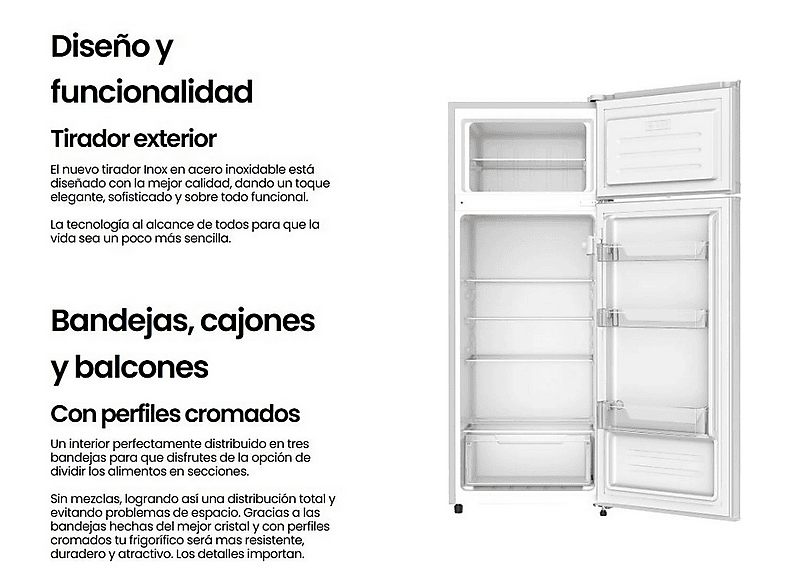 Frigorifico dos puertas - Infiniton FG-A145B, Ciclico, Altura 143 cm, Capacidad 200 l, Blanco