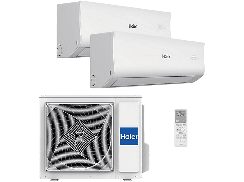 Aire acondicionado Split 2 x 1 - Haier Tide-R, 2752 fg/h, Función Inverter, Blanco