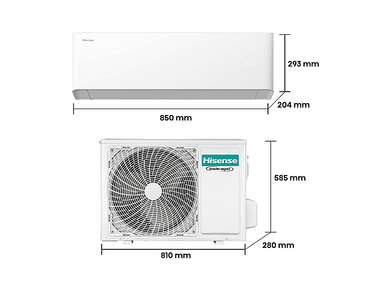 Aire acondicionado Split 1 x 1 - Hisense HB25 WHITE GAMA UNI PURE 9K WHITE A+++/A++, 8870 fg/h, Función Inverter, Blanco
