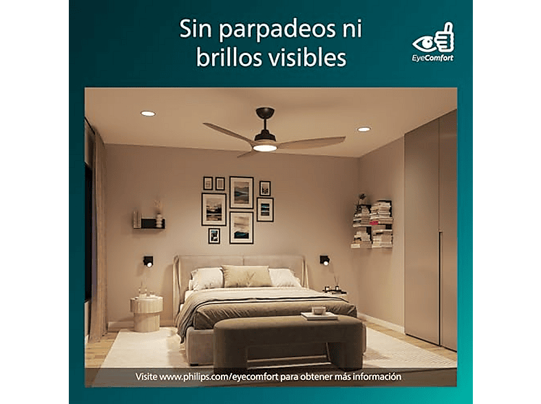 Ventilador de techo - Philips Olas 32 W + 24 W, 28 W, 3 velocidades, Negro/Madera