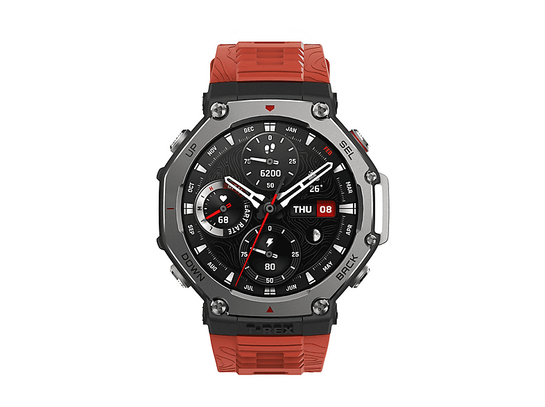 Smartwatch - Amazfit T-REX 3 LAVA RED, 22 mm, Polímero, Acero inoxidable