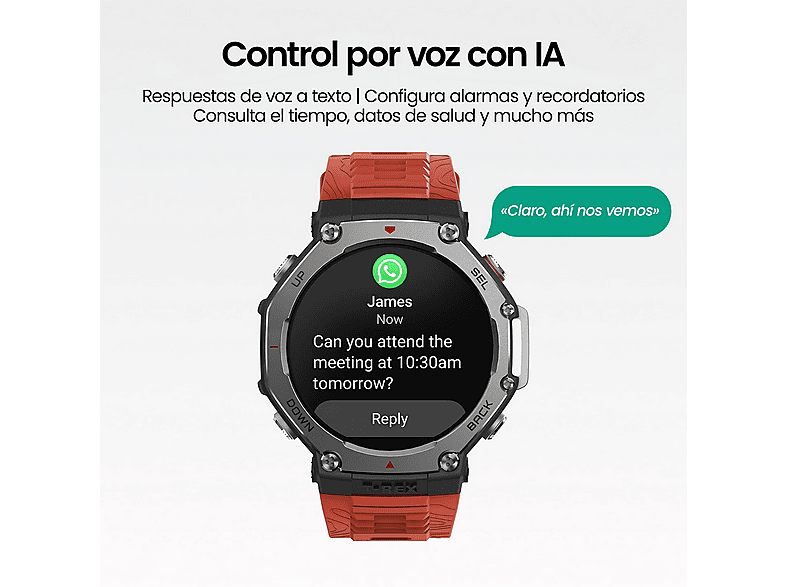 Smartwatch - Amazfit T-REX 3 LAVA RED, 22 mm, Polímero, Acero inoxidable
